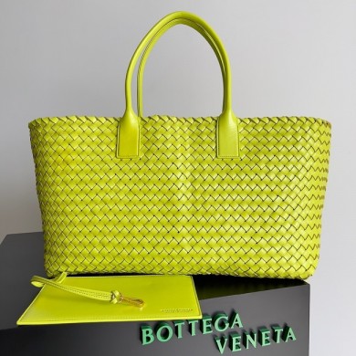 Best Bottega Veneta Large intreccio leather tote bag 608811 Acid kiwi BV1108jI34