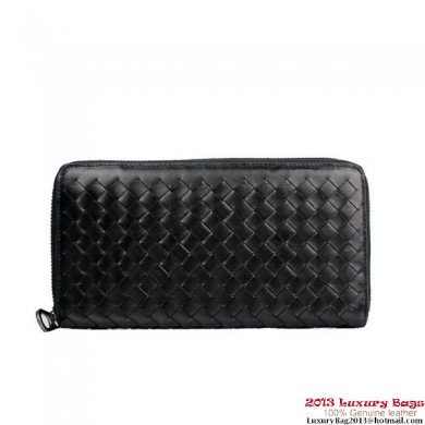 Bottega Veneta BV5017 Intrecciato Nappa Zip Around Wallet Black BV237eh94