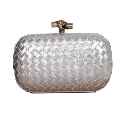 Bottega Veneta Intrecciato Sheepskin Impero Ayers Knot Clutch 11308 Silver BV1182bR82