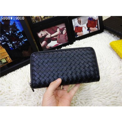 Imitation Top Bottega Veneta Intrecciato Nappa Zip Around Wallet BV5808 Black BV1026sZ66