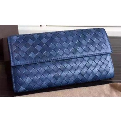 Knockoff Bottega Veneta Intrecciato Nappa Tri-Flod Wallet BV150507 Blue BV328Ez66