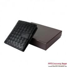 Bottega Veneta Intrecciato Nappa Flap French Wallet BV8048 Black BV252dC47