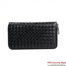 Imitation Bottega Veneta BV5012 Intrecciato Nappa Zip Around Wallet Black BV1172Dl40