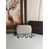 BOTTEGA VENETA Knot snakeskin-trimmed satin clutch 62548 beige BV587cE58